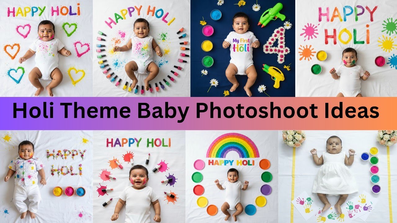 Holi baby photoshoot ideas at home| holi theme baby photoshoot| baby photoshoot ideas 