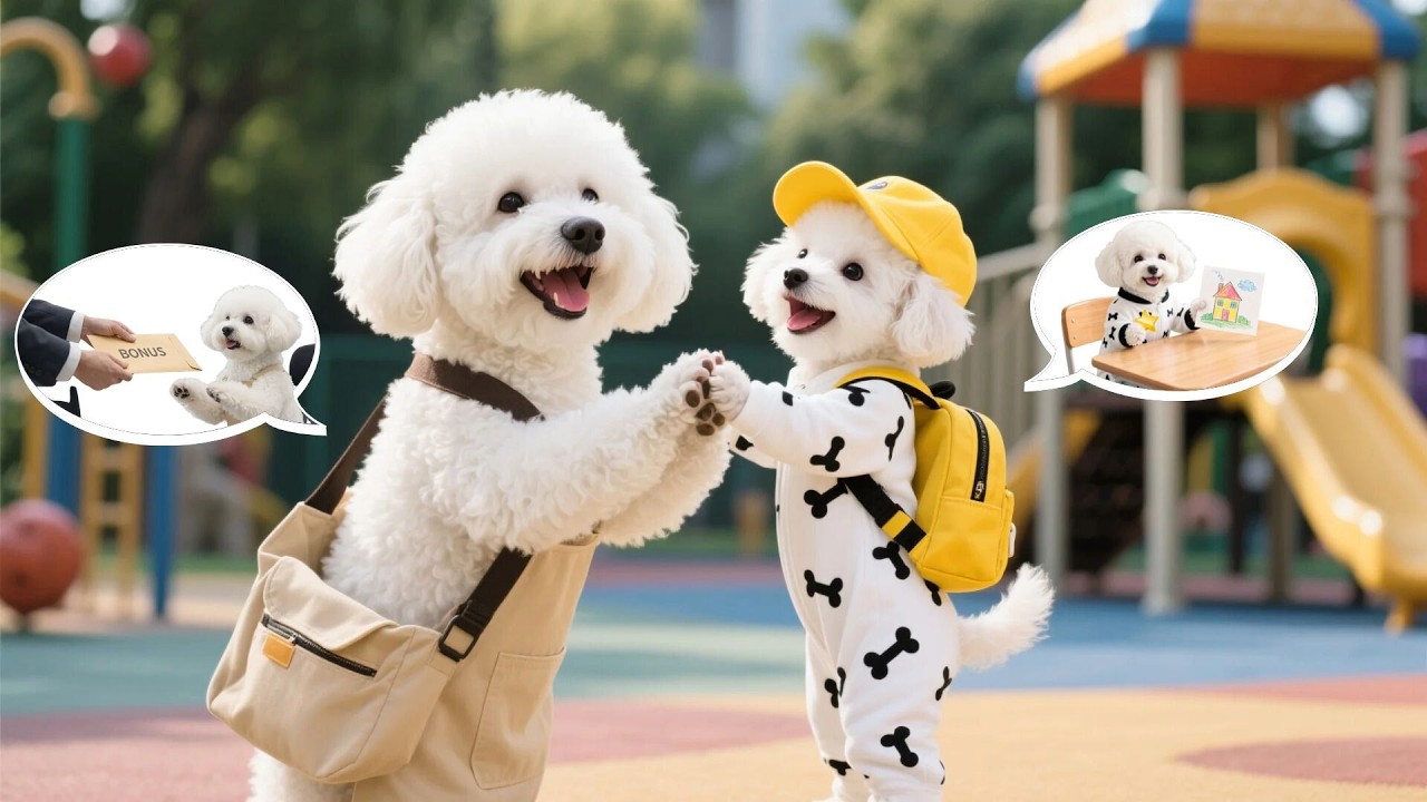 Baby Puppy Goes to School While Mom Dog Works Hard for Him 💼❤️ | A Peaceful Day