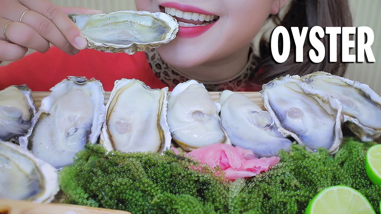 ASMR PLATE OF OYSTERS AND SEA GRAPES , SLURPING SOFT EATING SOUNDS | LINH-ASMR