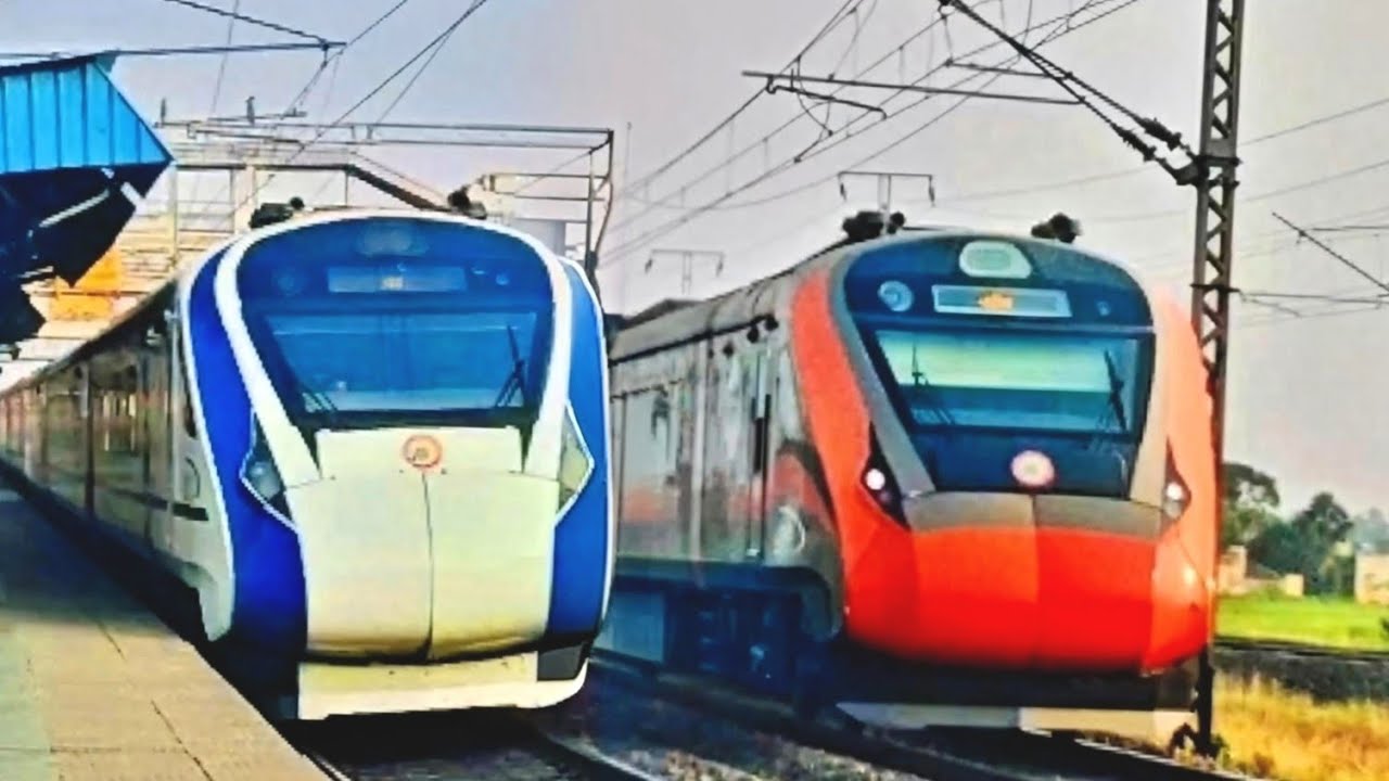 Dangerous speed 😱( 130kmph ) :-  Blue 💙 vs orenge 🧡 Vande Bharat । 