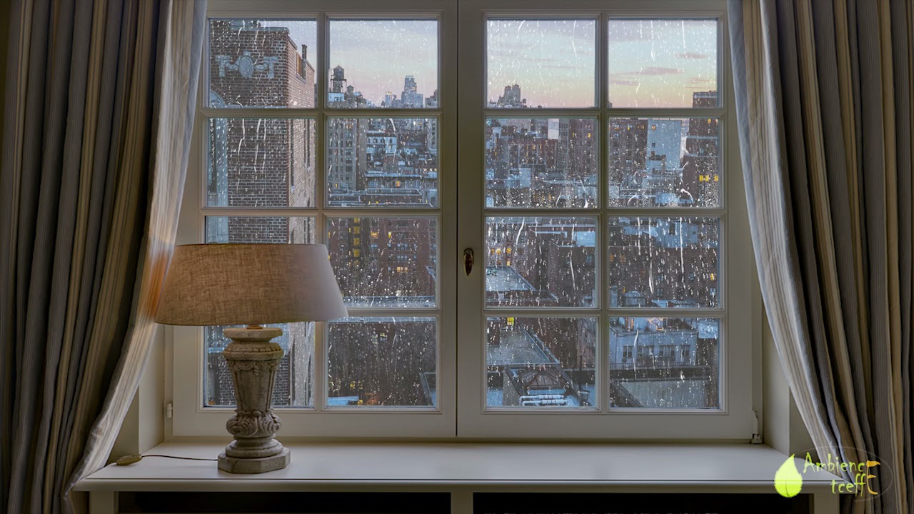 Deep Relaxing Sleep in Front of the Window City View, Rain with Thunder Ambient Sound - ASMR 4 HOUR