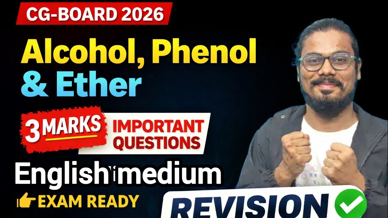 Class-12th Chemistry CG-BOARD Alcohol phenol ether 3 marks important English medium ✅