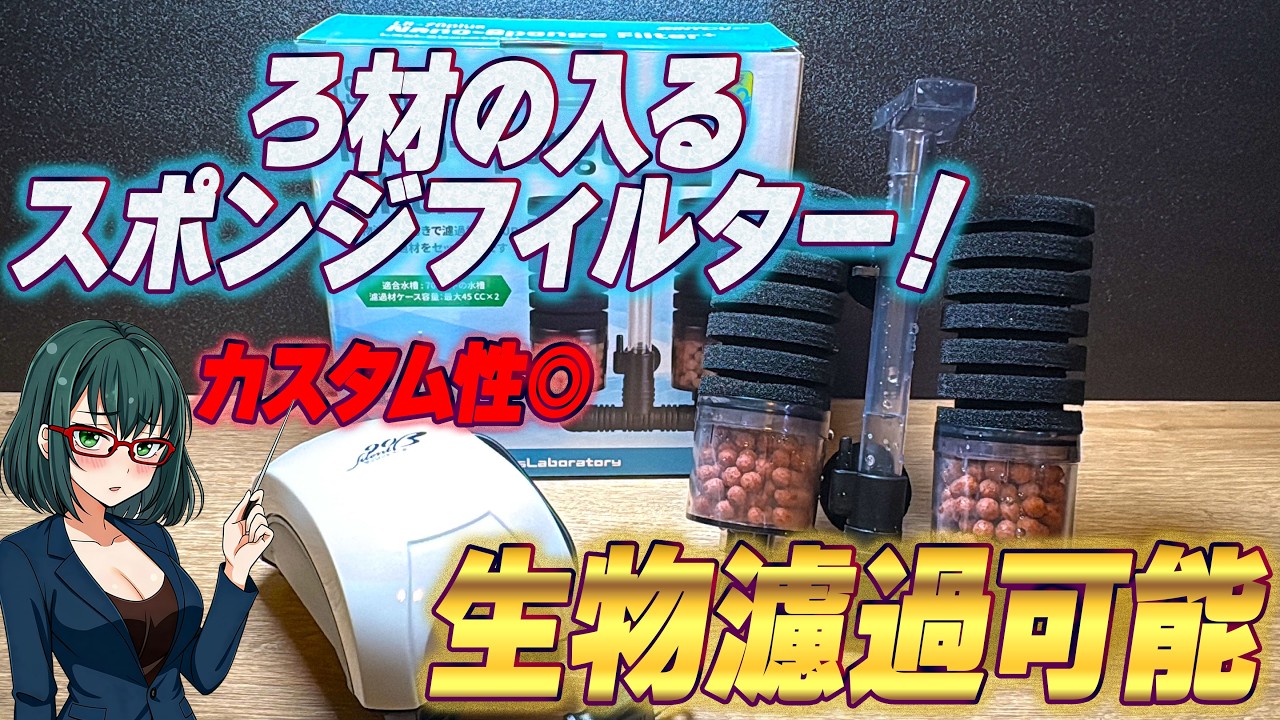 物理濾過&times;生物濾過もできるスポンジフィルター！水質安定効果◎