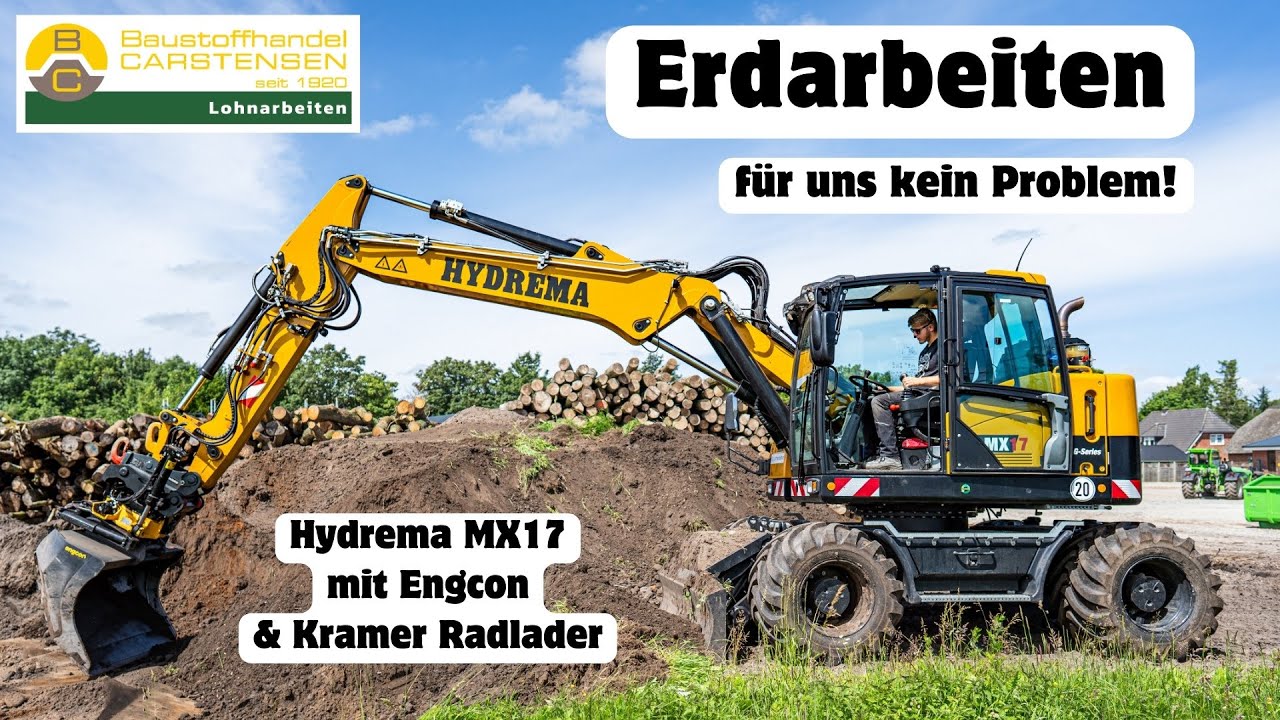 Erdarbeiten mit Hydrema MX17 + Engcon und Kramer Radlader mit einer selbstgebauten Planierschleppe