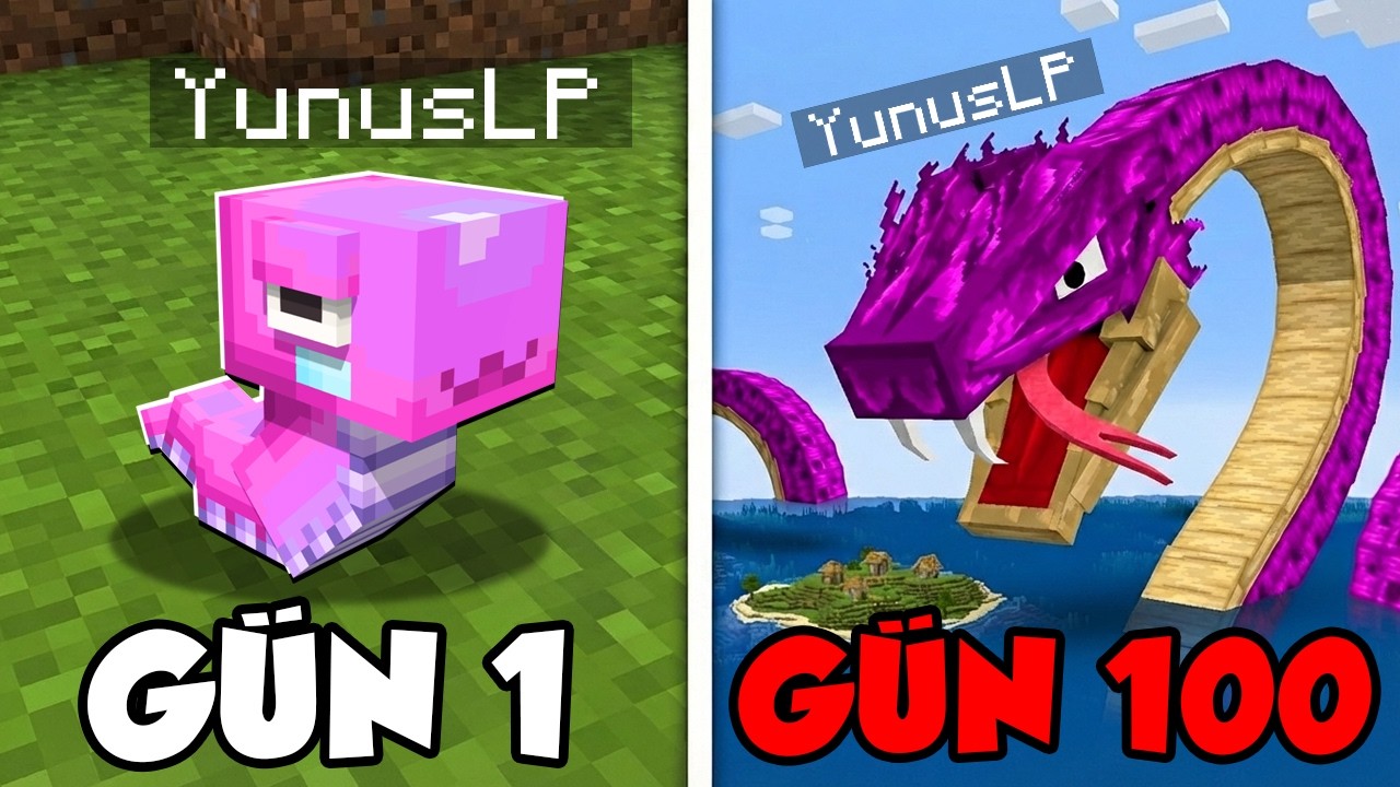 Minecraft'ta 100 GÜN YILAN OLARAK HAYATTA KALDIM!