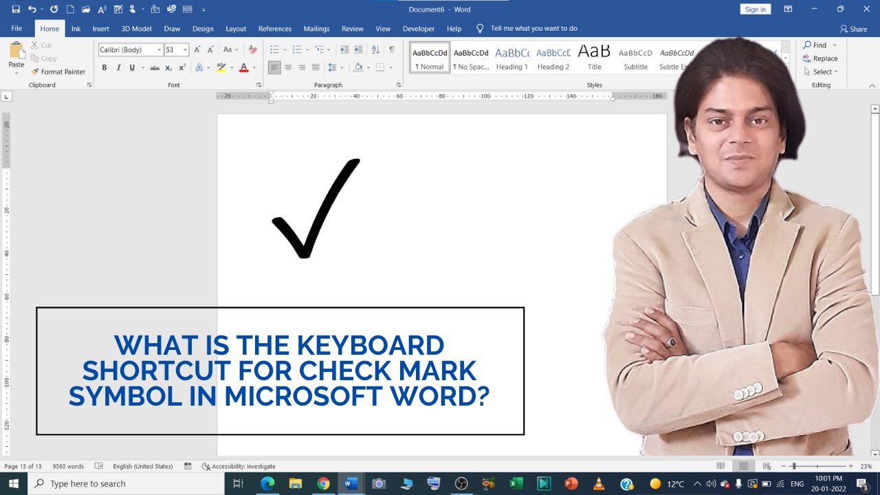 What is the keyboard shortcut for check mark symbol in Microsoft word?