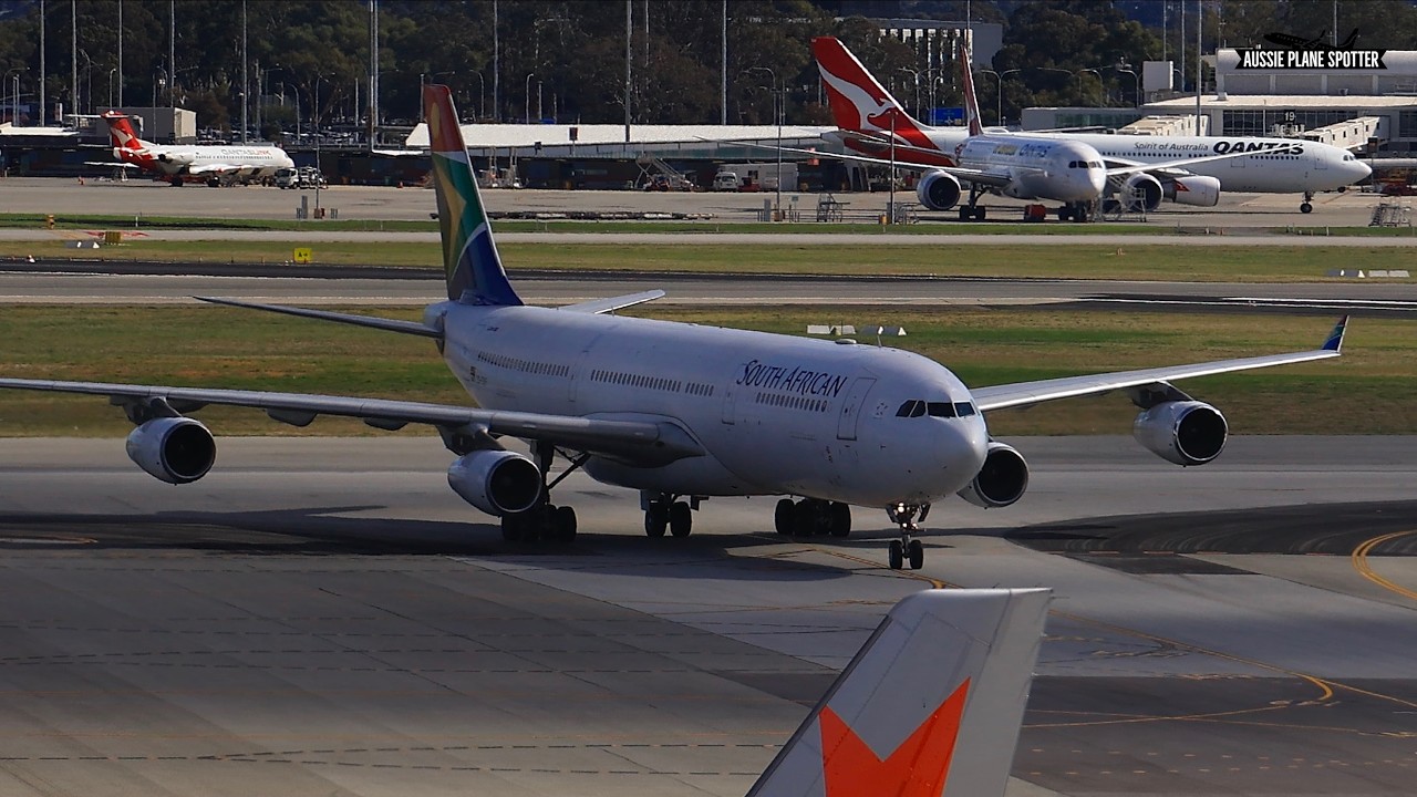 South African Airways (ZS-SXF) Arriving on RW21 and Taxiing to Gate 154 at Perth Airport.