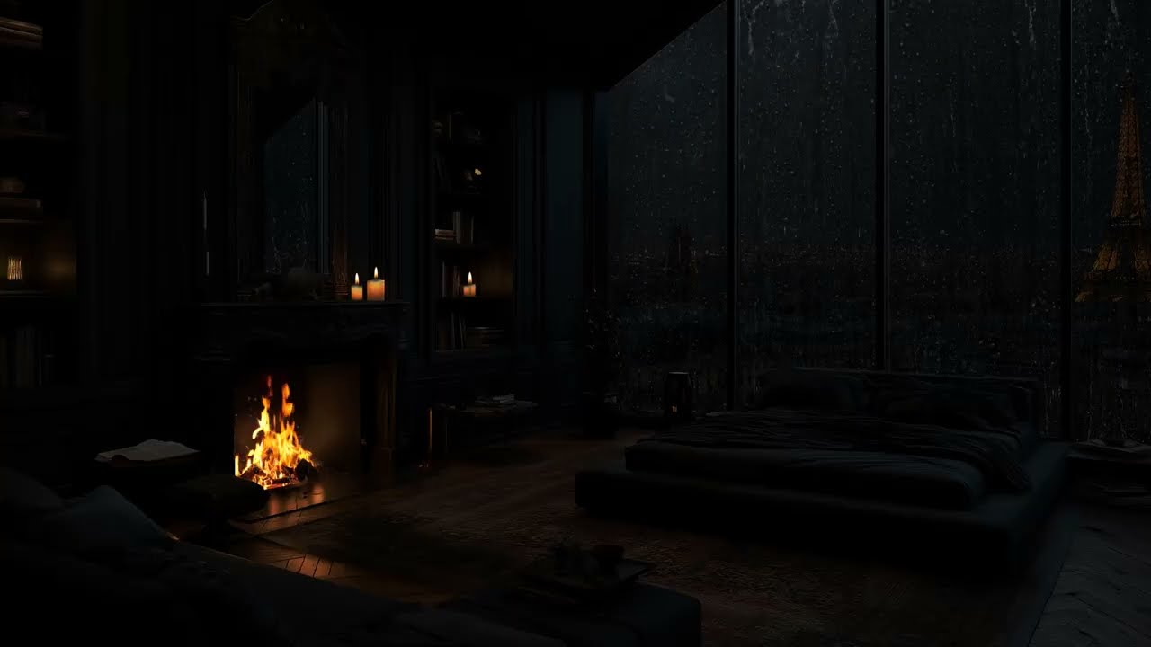 No Ads | Rain Sounds for Sleep 🌧️🔥Cozy Fireplace in a Manhattan Luxury Apartment – Rain Sleep ASMR