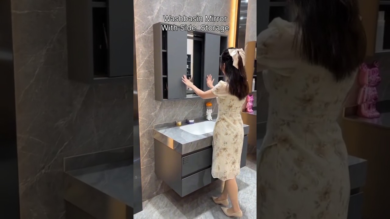 Modern Washbasin Design with Mirror & Storage | Stylish Bathroom Interior Ideas | #bathroomdecor