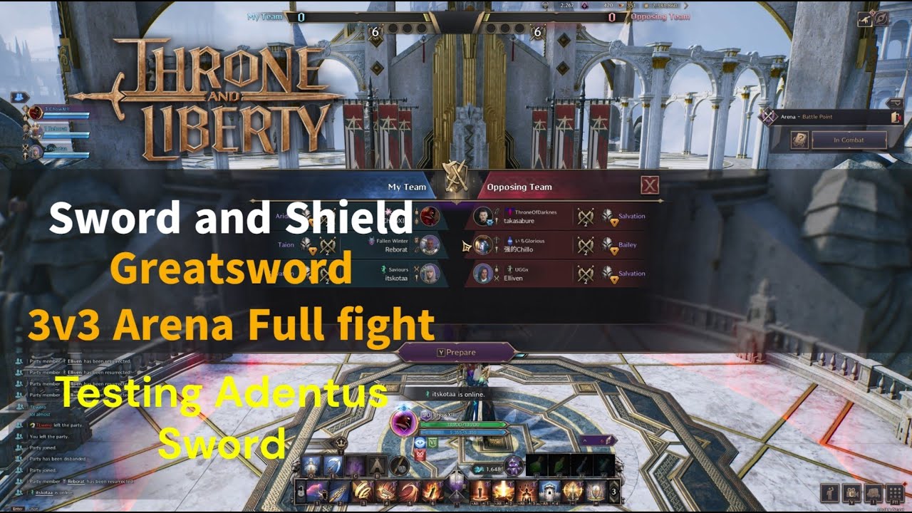 Throne and Liberty: Sword and shield x Greatsword PVP #12 3v3 Arena Full Fight Testing Adentus Sword