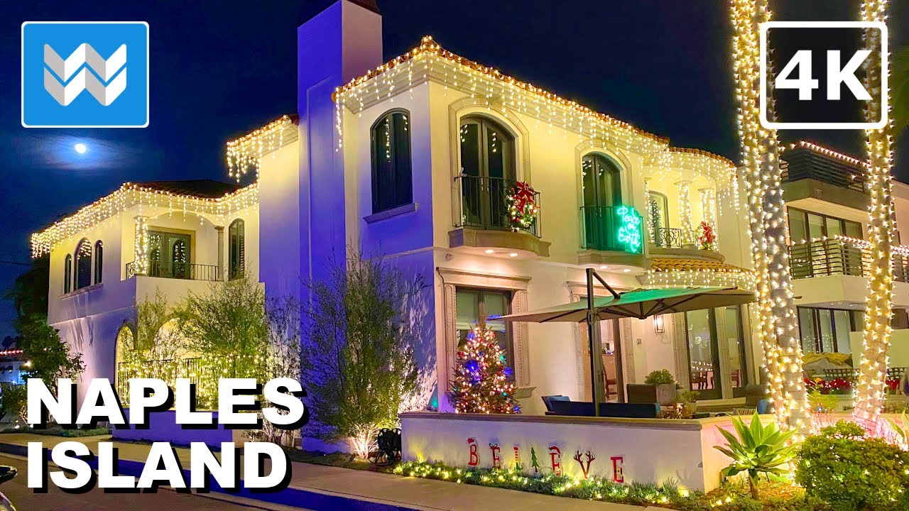 [4K]🎄Naples Island Christmas Lights in Long Beach California 2024 Night Walking Tour Vlog