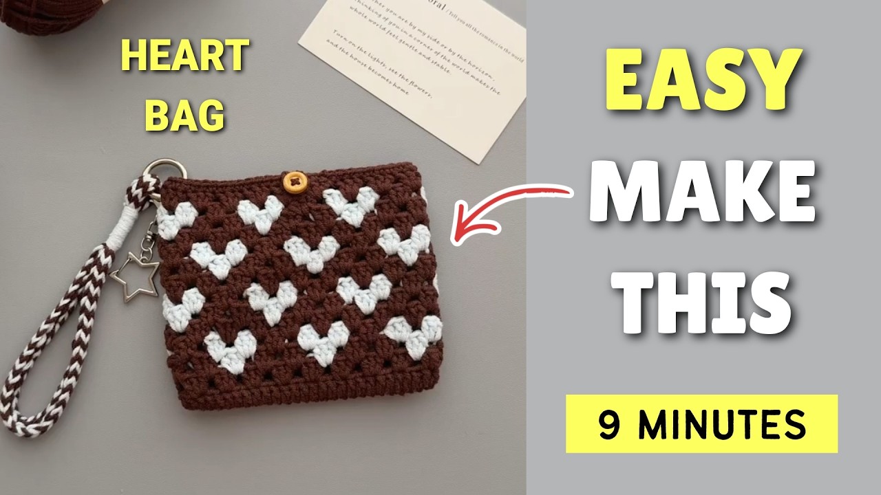 Crochet Heart Bag Tutorial for Beginners - DIY Card Holder