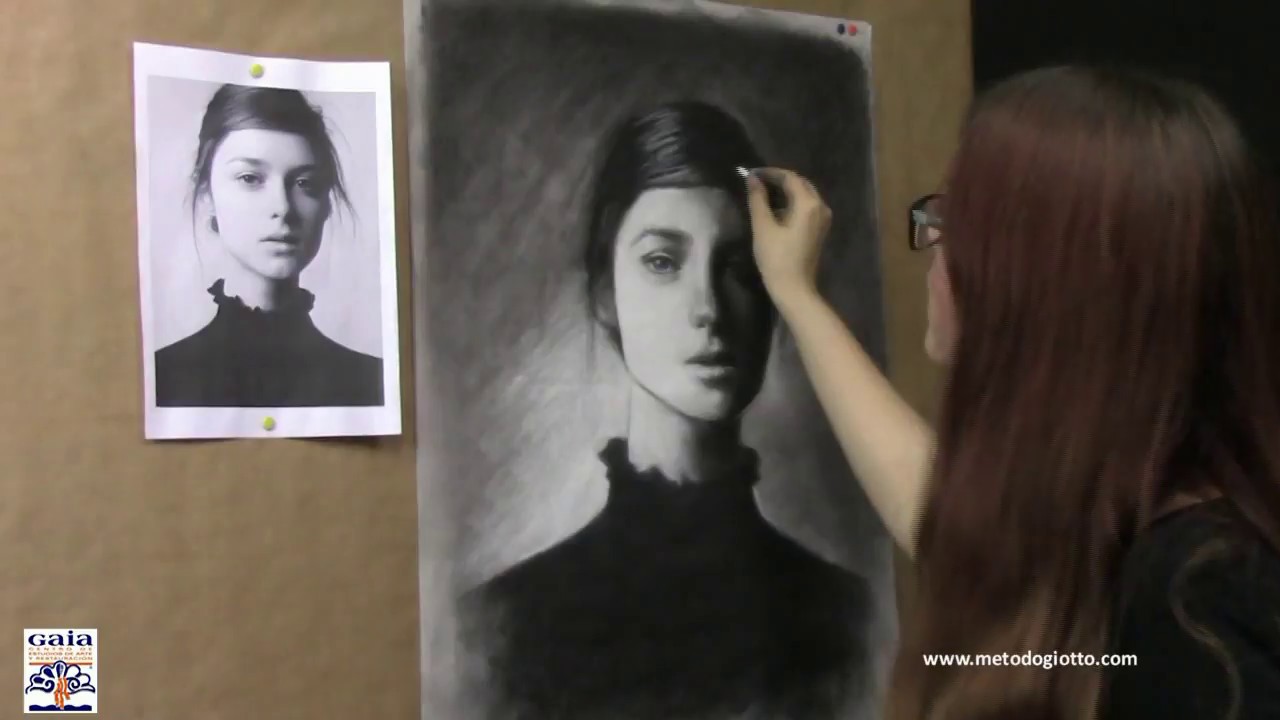 Como dibujar un retrato femenino con carboncillo (2 parte)