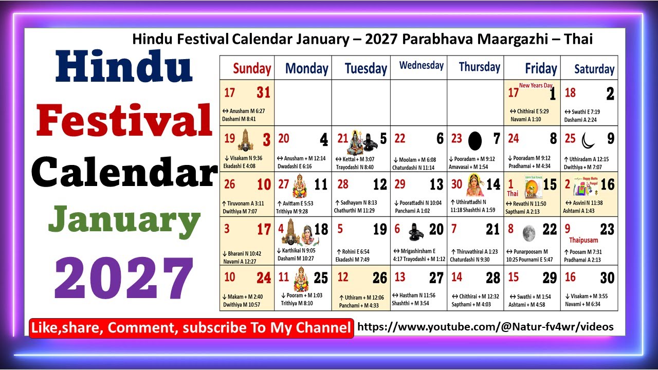 Hindu Festival Calendar January &ndash; 2027 Parabhava Maargazhi &ndash; Thai