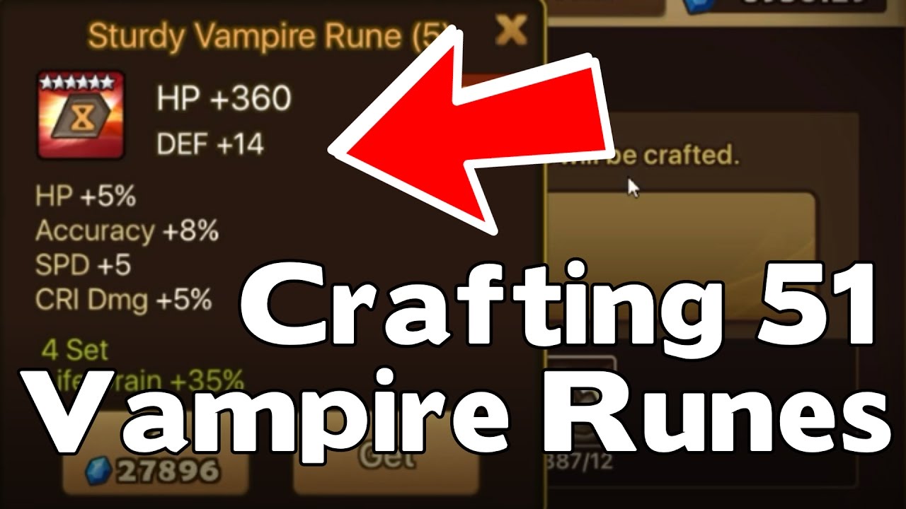 Summoners War - Crafting 51 Vampire Runes (4x 6* Legend Runes)