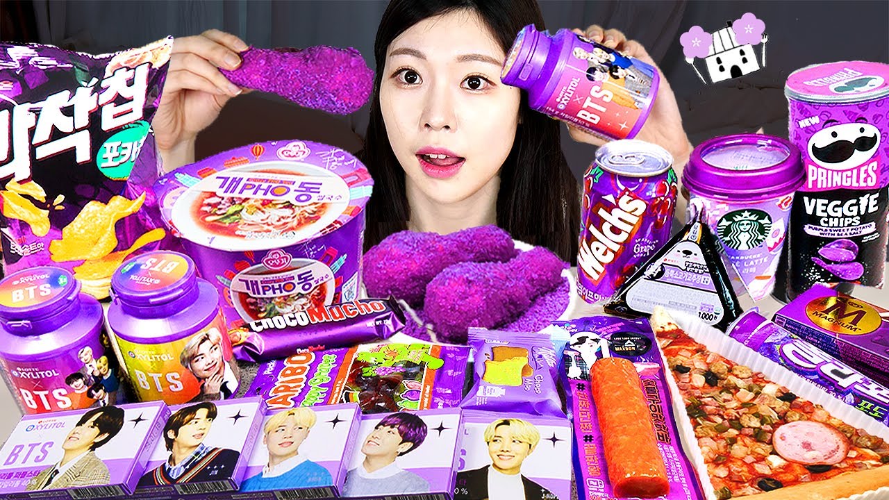АСМР МУКБАНГ | Круглосуточный магазин Violet (жвачка BTS, рисовая лапша, жареный цыпленок)