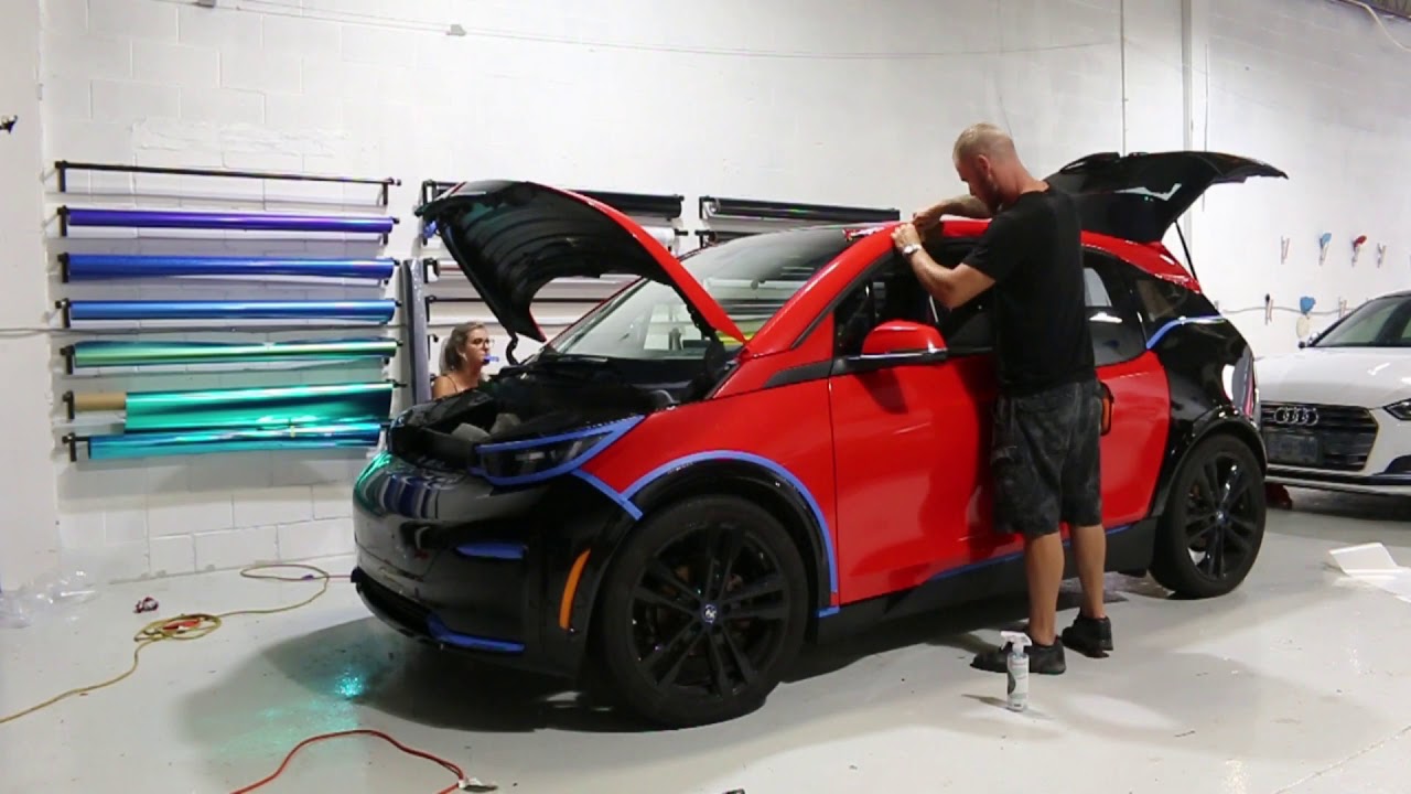 Vinyl wrap time lapse - BMW i3 from black to red