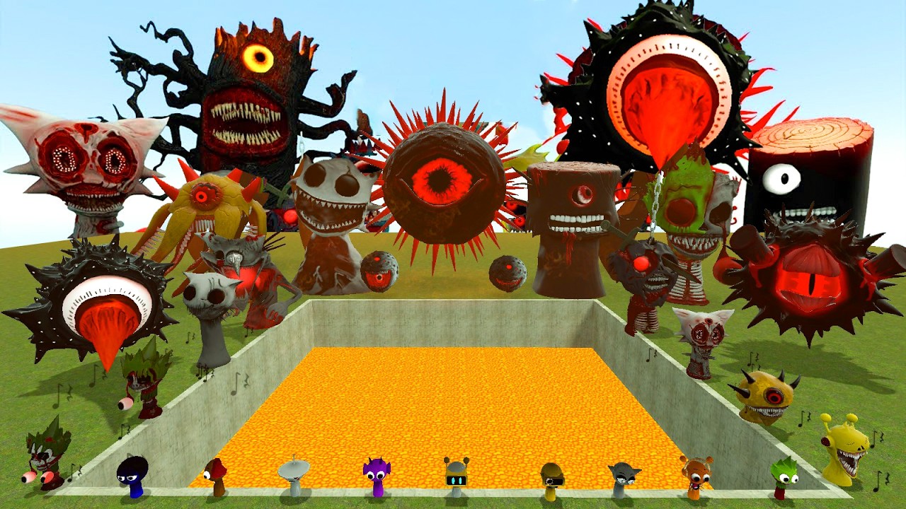 DESTROY SPRUNKI MR SUN MOON TREE FUN COMPUTER ALL PHASE in LAVA HOLE Garry's Mod