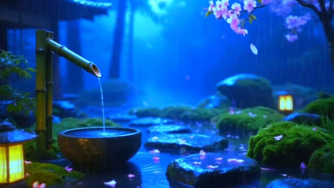 Peaceful Zen Garden Rain with Soft Piano | Deep Sleep, Meditation, and Relaxing Night Ambience