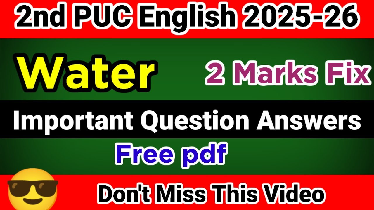 2nd PUC English Water 2 Marks fix questions for Annual Exam 2026 With answers