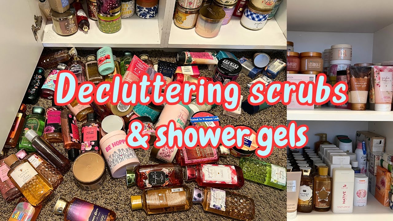 Decluttering my shower gel and body scrub collection! B&BW, VS, Tree hut, Native +