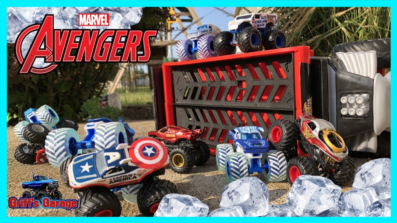 Ice Cream Man's Deep Freeze | Marvel Avengers Monster Trucks | Captain America, Iron Man, Spider Man