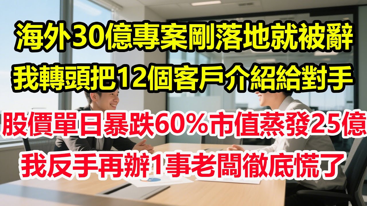 海外30億專案剛落地就被辭退，我轉頭把12個核心客戶介紹給對手，股價單日暴跌60%市值蒸發25億，我反手再辦1事老闆徹底慌了！#情感 #爽文 #職場 #生活 #總裁