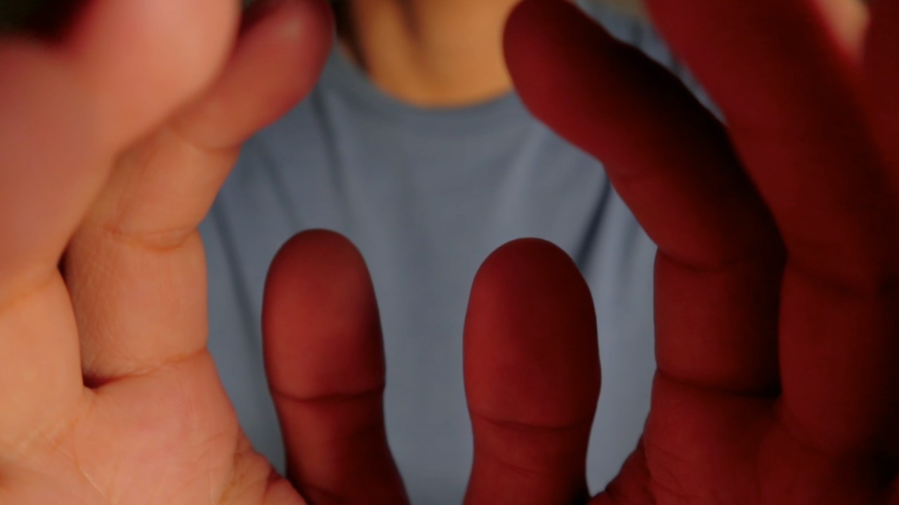 ASMR Gentle Hand movements/ face touching with mouth sounds (Low light)