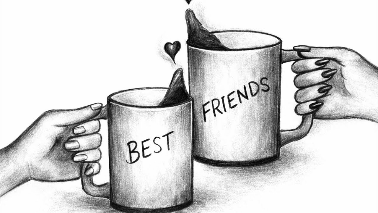 Best Friend Drawing with Pencil | Easy Friendship Drawing for Beginners