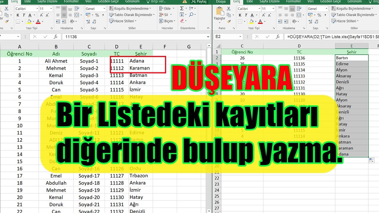 İki Excel Listesindeki Verileri Birleştirme - KOLAY ANLATIM.
