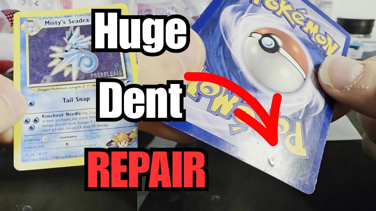 Pokemon Card Repair - Misty's Seadra with a HUGE Dent