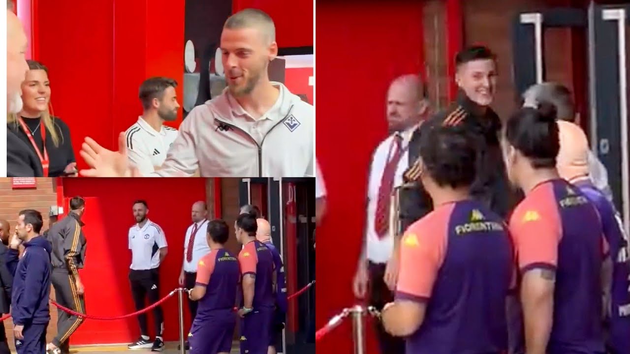 Benjamin Sesko And David De Gea Arriving At Old Trafford.