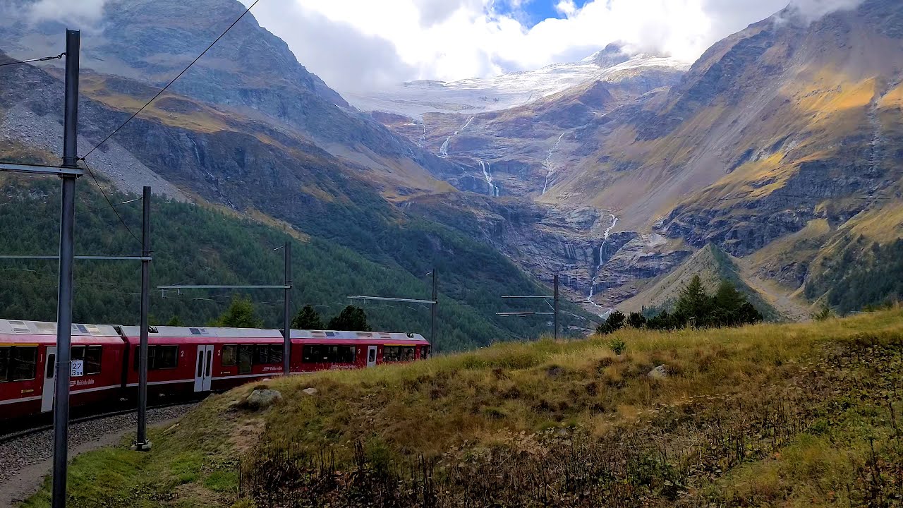 Swiss Alps Bernina Express Glacier Rail Panoramic 4K Video (Shorter Version)