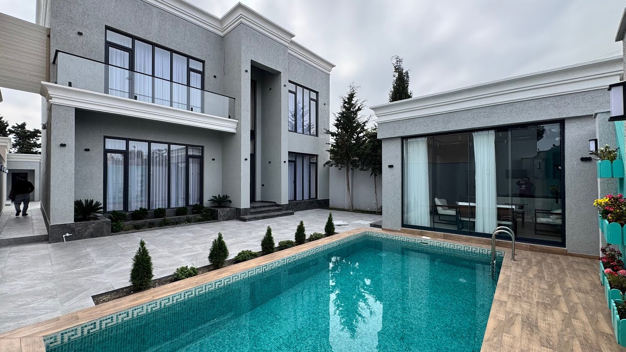 Shuvelanda 2 mertebeli eshayli modern bag evi satilir #emlak #villa #bagimaz