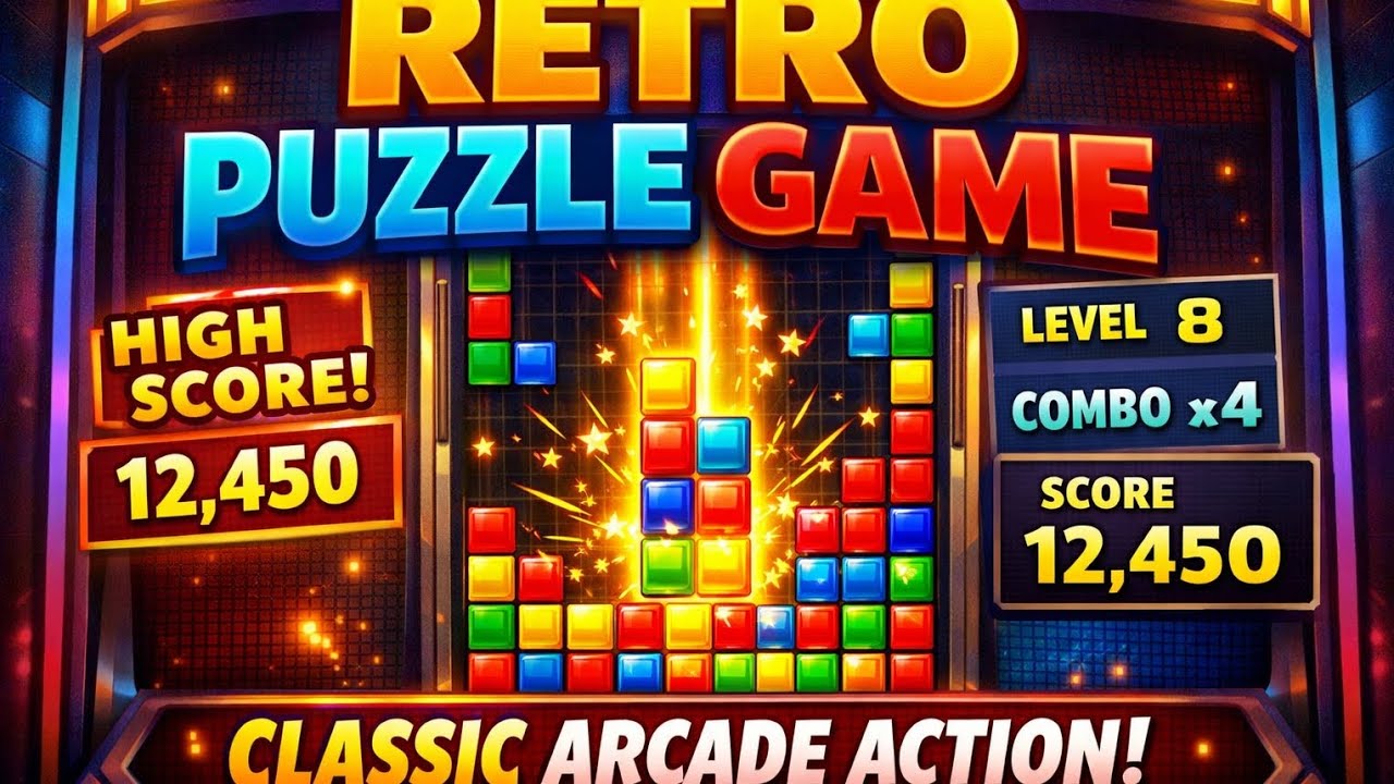 Retro Puzzle Game Gameplay | Classic Arcade Pixel Game High Score