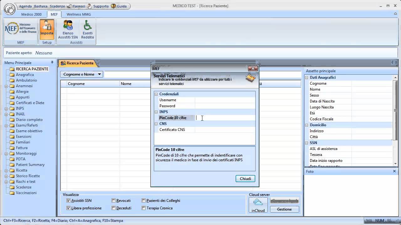 Configurazione: credenziali MEF