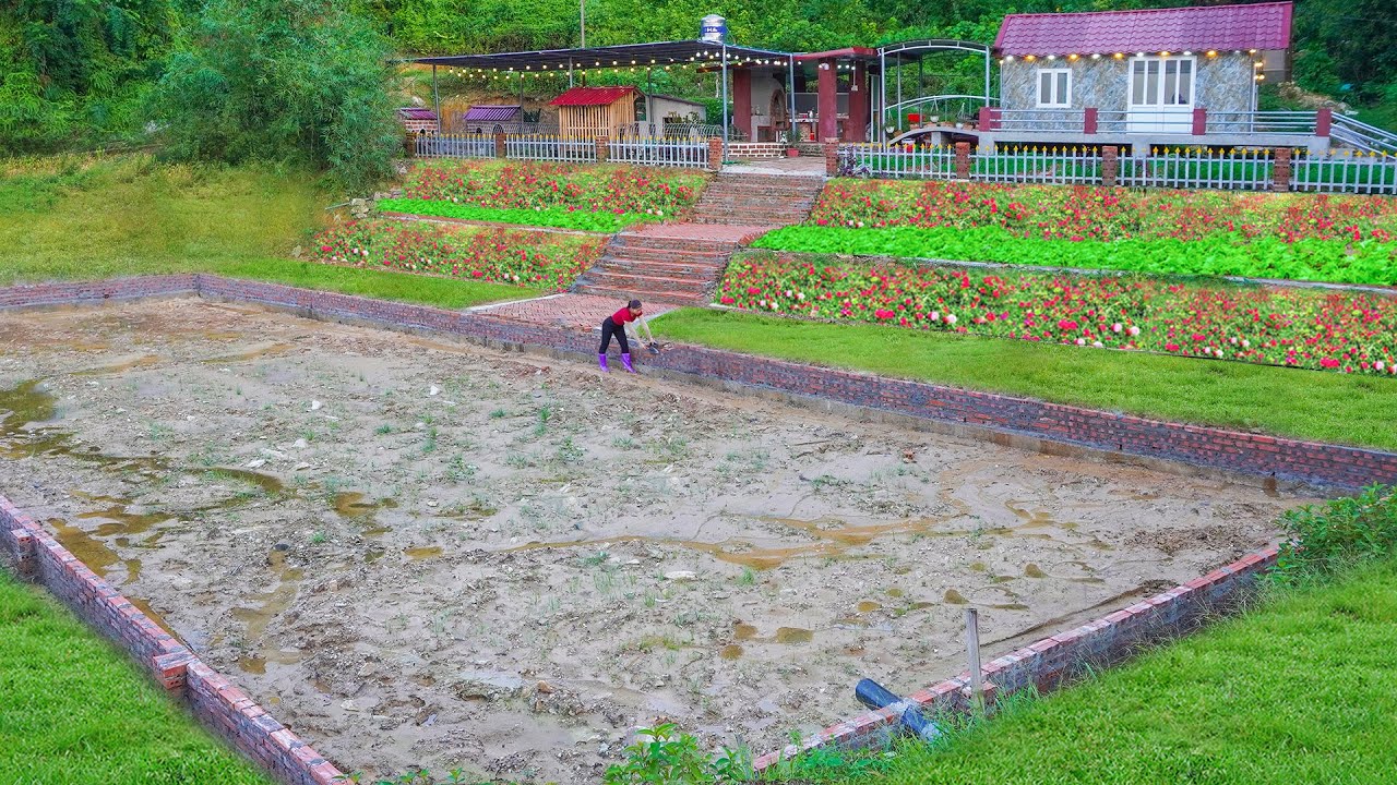 Building Long Fish Pond Bank With Many Red Bricks - Construct a Solid Pond for Raising Fish