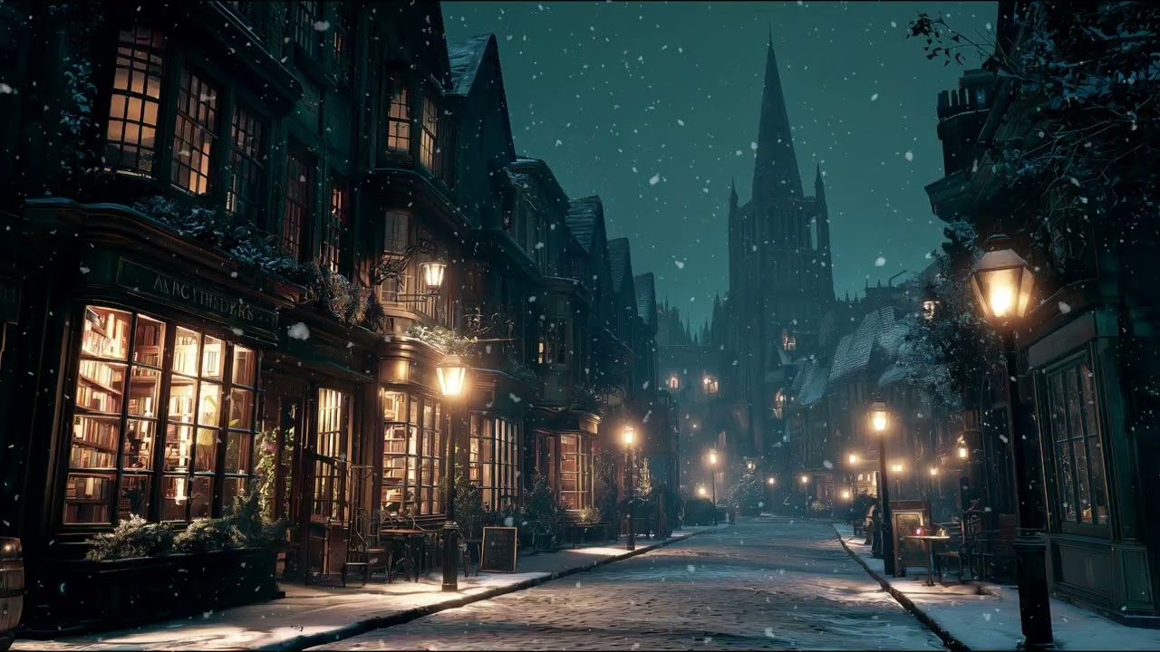 Snowy Evening at a Victorian Bookshop – Calm Winter Ambience & Dark Academia