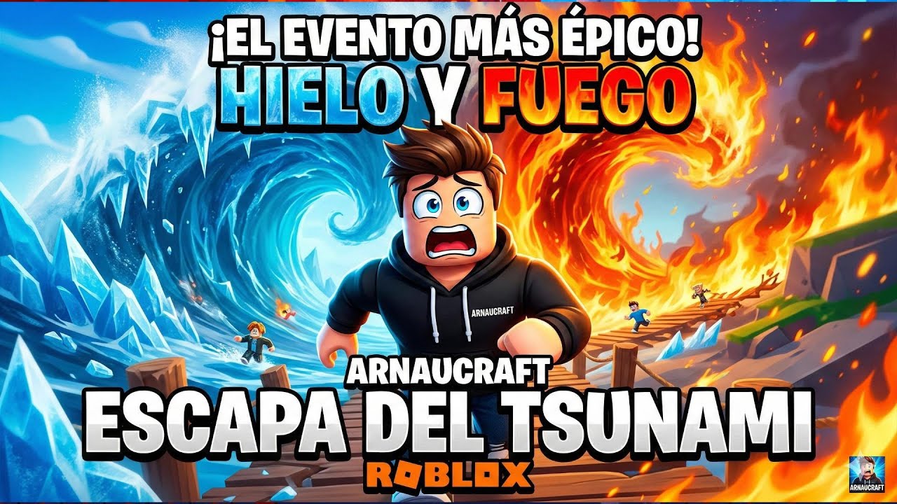 EL TSUNAMI DE HIELO Y FUEGO!!! Escapando del evento mas epico en Roblox , Arnaucraft