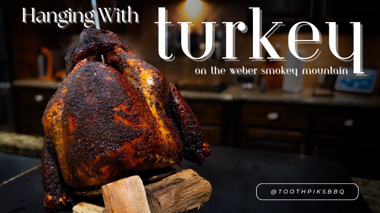 The Juiciest Turkey you'll ever make! Hanging Turkey on the WSM