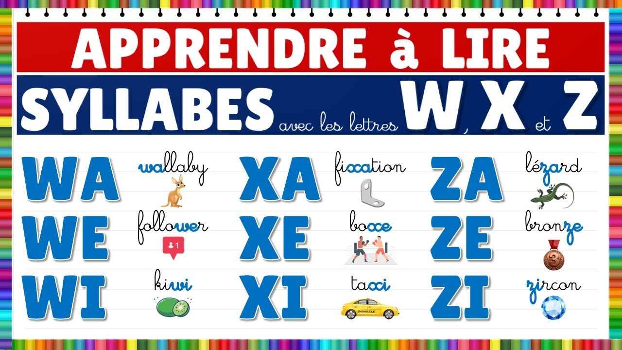 Apprendre à lire || Montessori || Syllabes avec les lettres W, X et Z - Exercice de lecture. #eme