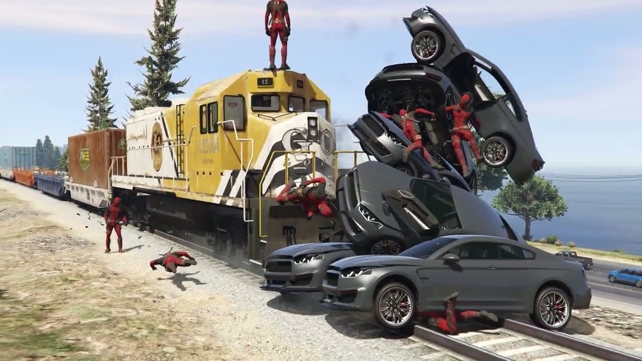 GTA V - Best Extreme Ragdolls And Fails V.43 (Deadpool Slow Motion Train Fails)