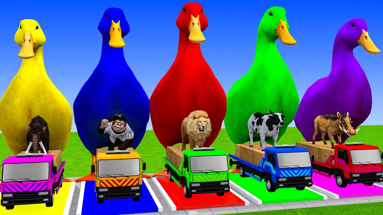 Long Slide Game with Cow Elephant Gorilla Hippopotamus Tiger 3d Animal Game Funny 3d Animals