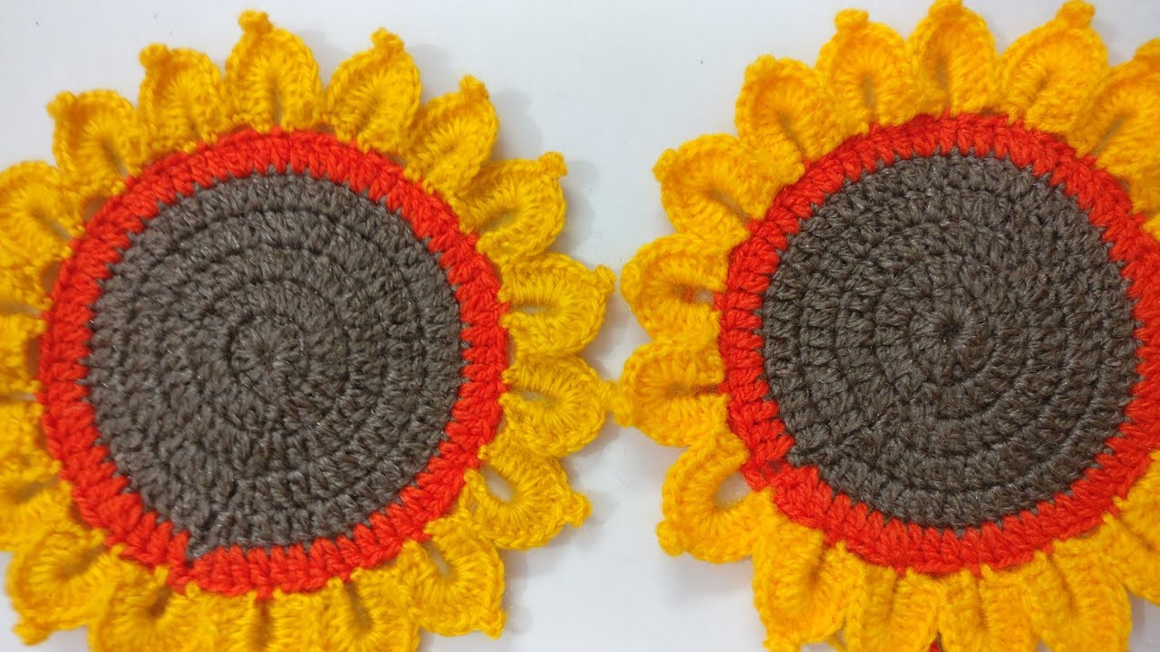 Crochet Classic Sunflower Mini Mats,Cup Coasters,Mug Mats,Pot Holders And More, Beginners Friendly.