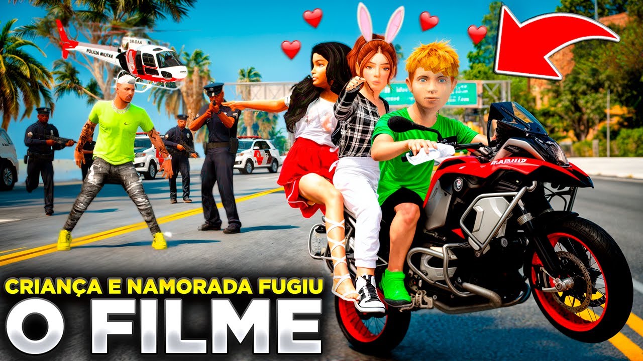 CRIANÇA TENTA FUGIR DE MINI MOTO COM A NAMORADA!😂 O FILME (GTA 5)