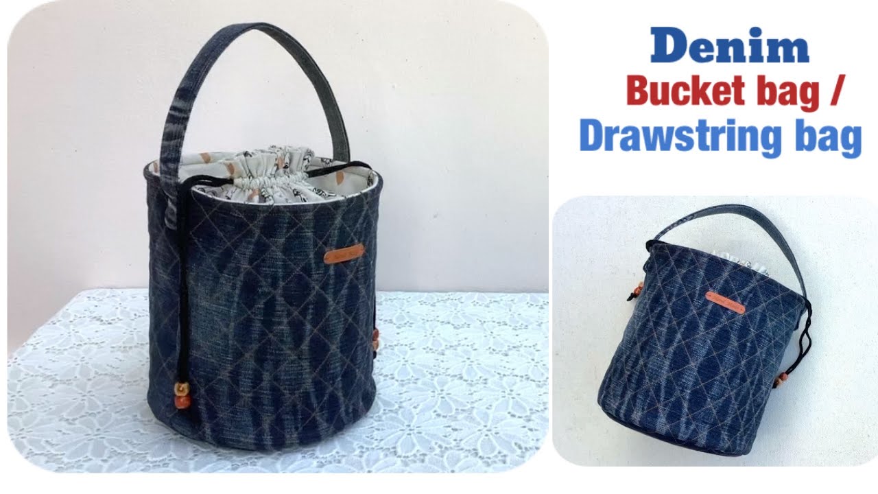 sewing diy denim bucket bags/drawstring tutorial, how to sew a small denim bucket bags tutorial