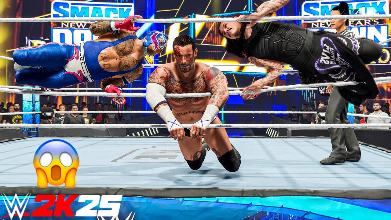 WWE 2K25 - Rey Mysterio and Dominik Mysterio destroys CM Punk at Smackdown | Gameplay