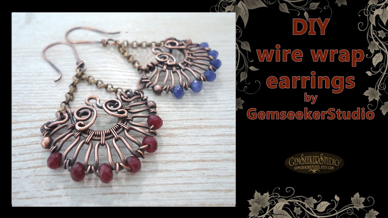 Wire wrapped earrings with small beads.