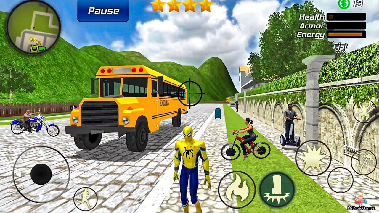 Spider Rope Hero Gangster Crime Simulator - School Bus Driving at Vegas City - Android Gameplay