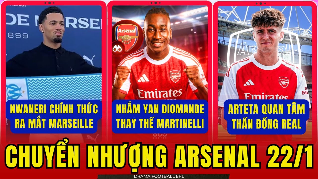 CHUYỂN NHƯỢNG ARSENAL 22/1 : NHẮM DIOMANDE THAY MARTINELLI. ARTETA THEO DÕI THẦN ĐỒNG CỦA REAL